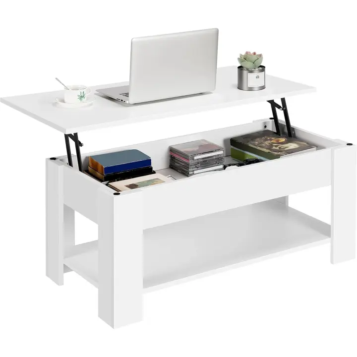 Mesa de Café Elevable y Extensible con Revistero 98x50x(41,8-56) cm Diseño Elegante para Sala de Estar y Comedor - 1