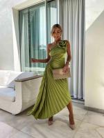 Vestido largo sexi con cuello Diagonal y cintura sin mangas para mujer, vestido liso calado elegante para fiesta, decoración a la moda - details 5