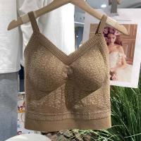 Sujetador de hojas con almohadillas, chaleco de encaje, top sin mangas de color sólido, camisola ajustada con cuello en V, estilo picante para chica, espalda de belleza - details 1