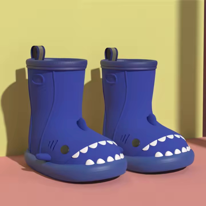Padre-hijo tiburón antideslizante niño de suela blanda bebé niña niño de dibujos animados botas de lluvia - 1