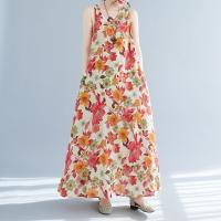 Vestido Floral Vintage de Algodón sin Mangas Vestido Largo de Verano Suelto y Elegante para Mujeres - details 1