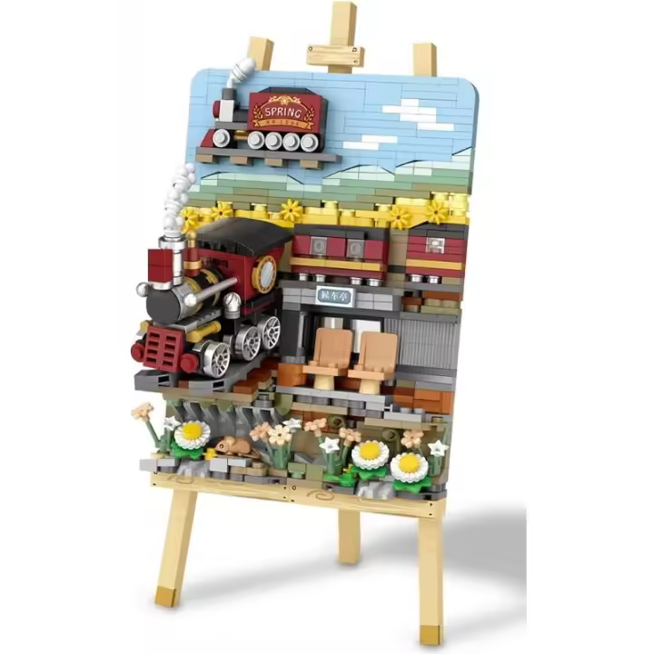 1296 mini bloques de construcción, kit de construcción de estación ferroviaria con marco de arte 3d, kit de modelo creativo con vista a la calle MPC, juguetes de bloques de construcción para adultos-758 piezas (1296) - 1