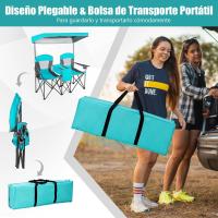 Sillas de Camping Plegables, Silla Plegable Portátil Doble con Bolsa de Transporte Refrigeradora, Silla de Picnic de 2 Asientos para Exteriores con Mesa y Dosel Desmontable (Azul) - details 24