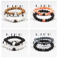 Conjunto de pareja, pulsera de yoga de ojo de tigre de piedra de lava blanca y negra natural para hombres y mujeres, joyería de cuerda elástica - details 10