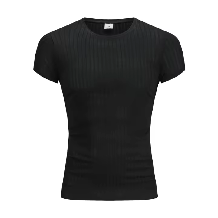 Muscleguys Camiseta de Punto Manga Corta a Rayas, Ajuste Delgado, Ropa de Gimnasio de Verano para Hombres - 1