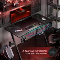 120 x 60 cm Escritorio Gaming Ergonómica Gamer Fibra Carbono para Ornador Portavasos y Gancho para Auriculares - details 5