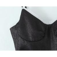 Estilo retro francés verano Spice Girl vacaciones princesa viento malla empalme jacquard liguero vestido cintura delgada falda negra. - details 9