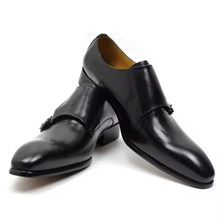 Zapatos de vestir de cuero marrón negro puntiagudos, zapatos de cuero hechos a mano - 1