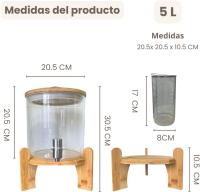 Dispensador de Bebidas de Cristal con Grifo, Piedras Terapéuticas, Tapa y Soporte de Madera de Bambú - Incluye Filtro para Mezclar en Interior - 5 Litros - details 5