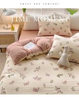 Juego de cama: Sábana ajustable de algodón lavado puro de cuatro piezas, funda de edredón, juego de tres piezas de cama individual para dormitorio de estudiantes: Sábana, funda, - details 6