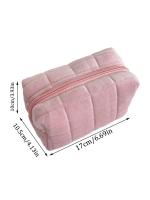 Bolsa de maquillaje de felpa bonita para mujer, bolsas de cosméticos pequeñas de viaje portátiles, bolsa de aseo con cremallera de Color sólido, bolsa de lavado, bolsas de almacenamiento - details 6