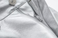 Pantalones de cuero Pu plateados para mujer, Pantalones rectos delgados con cremallera de cintura alta, moda - details 10