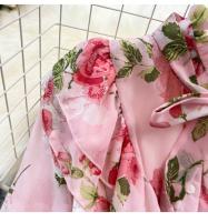 Elegante vestido midi de manga larga con corte en A y falda plisada, cintura ceñida, dobladillo de gasa, estampado floral coreano Sle Commute - details 7