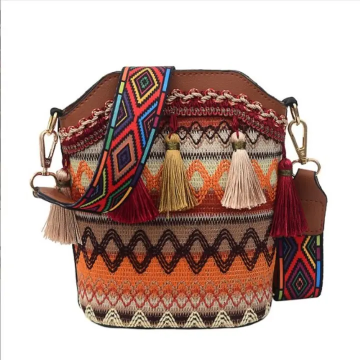 Bolso tejido, bolso cruzado, bolso de mano, bolso de mensajero, bolso de gran capacidad, bolso de hombro con flecos, bolso de hombro bohemio, bolso de mujer - 1