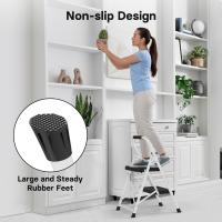 Escaleras Plegables de 3 Escalones, Capacidad de 272KG con Pedales Antideslizantes Anchos, Taburete Escaleras de Mano de Acero, Manubrio de Esponja, Uso en Interiores y Exteriores, Negro - details 16