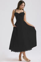 Vestido midi de satén con tirantes finos para mujer, abertura frontal, ahuecado, con bolsillos - details 60