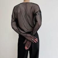 Camiseta larga de malla para hombre, con estilo de club nocturno, transpirable, con encaje y manga larga, para escenario. Mi armario solo necesita lo que me gusta - details 10