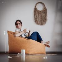 Reposapiés Salon de Lujo - [50x40x30 cm] Sofá Puf de Diseño con Relleno Incluido para Escritorio u Oficina - Taburete Bean Bag Silla Grande en Cuero Sintético Beige - details 35
