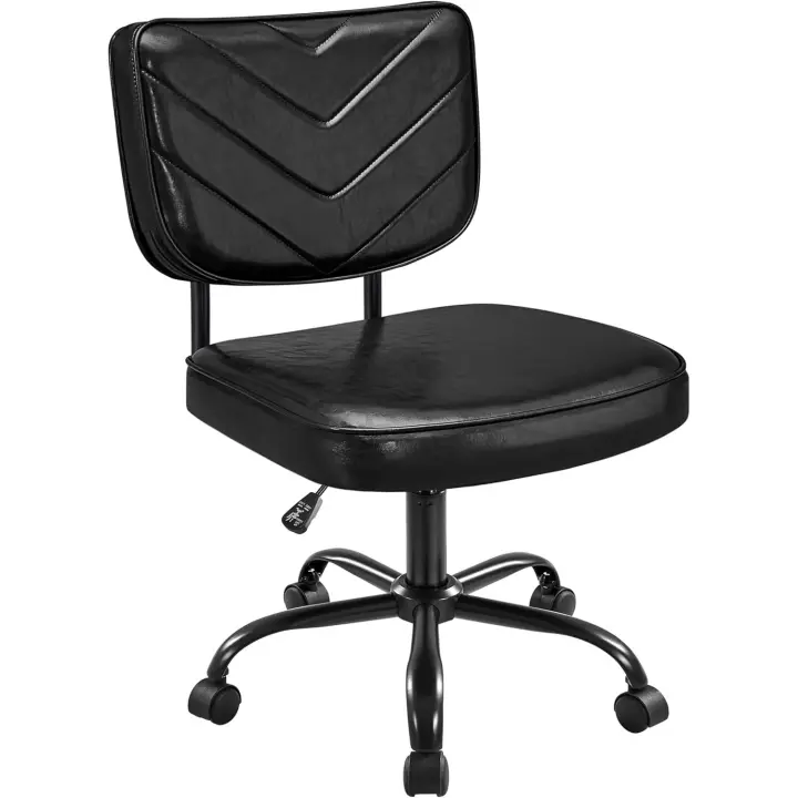 Oficina Ergonómica con Ruedas, Piel Sintética, Silla de Escritorio sin Brazos con Altura Ajustable para Estudio y Dormitorio, Color Blanco - 1
