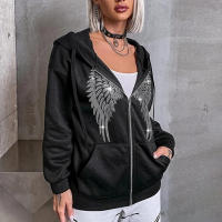 Nueva ropa de mujer Ins Otoño Invierno Y2k sudadera con capucha holgada con alas de doble cara y diamantes de imitación - details 2