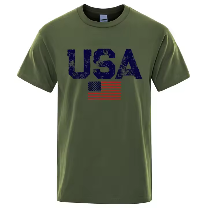 Camisetas Vintage con estampado de calle de la bandera de Estados Unidos para hombre, camisetas informales de algodón de alta calidad, camisetas transpirables de Hip-Hop para verano - 1