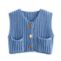 Abrigo de cintura roja Vintage para mujer, chaleco con Bolsillo grande, cárdigan de punto sin mangas, suéter suelto informal - details 12