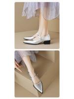 Zapatos franceses de punta puntiaguda para mujer, tacones gruesos, una tira, tacones altos, elegantes zapatos Mary Jane plateados - details 1