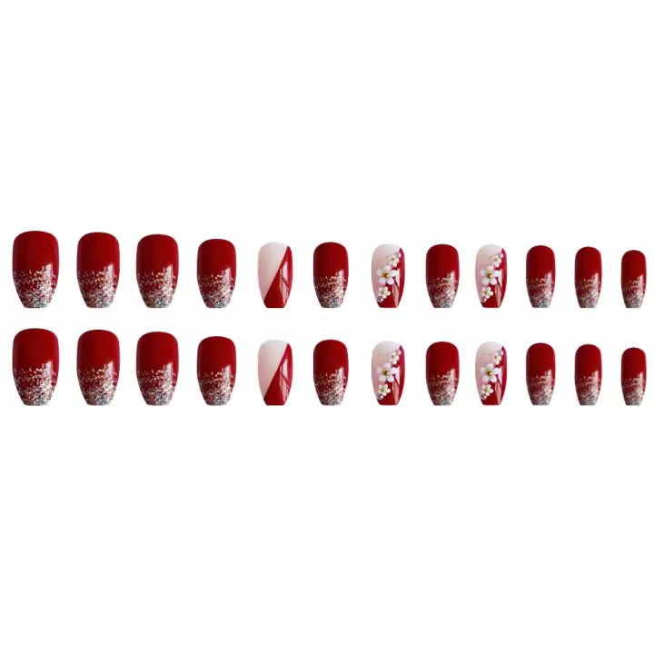 Uñas postizas de lentejuelas de colores, rojo vibrante para amantes del arte de las uñas y belleza - 1