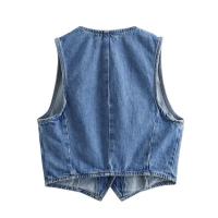 BUNO-Conjunto de 2 piezas para mujer, chaleco vaquero azul y falda Midi, elegante, informal, coordenadas, falda Midi dividida de vaquero con doble botonadura adelgazante de cintura alta para mujer - details 10
