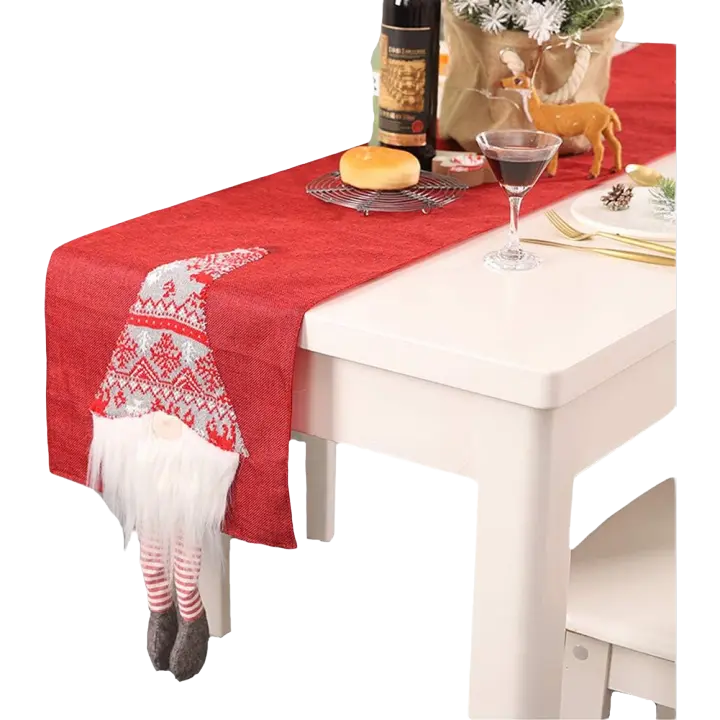 Camino de mesa rectangular Mantel de Papá Noel Rudolf para decoración del hogar de fiesta (rojo, 35x180 cm) - 1