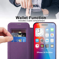 Flip para iPhone 16e Plus 16 15 14 13 Pro Max, funda protectora de gaanoplastia con cepillo antirrobo de cuero magnético Magsafe - details 2