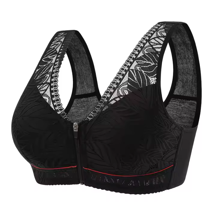 Copas de algodón suave con cremallera frontal para mujer, ropa interior transpirable sin anillo de acero, camiseta sin mangas, Sujetador de encaje de talla grande - 1