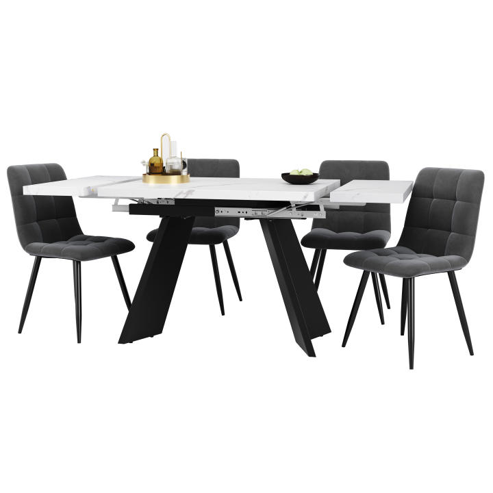 Conjunto de Mesa Esstisch de Hierro Rectángulo 4 Sillas Cubierta de Samt Gris
