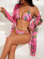 Microbikini de 3 piezas para mujer, traje de baño estampado, conjunto de Bikini Sexy, ropa de playa, Bikini estampado 2024 - details 4