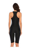 Traje de baño de una pieza con cremallera y bloque de color sin mangas, traje de buceo y surf de piernas de longitud media - details 6