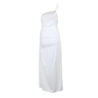 Verano 2024 Nuevo vestido largo ajustado con pliegues en los hombros y vestidos con dobladillo abierto en A para mujer - details 26