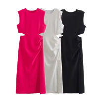 TRAFZA-Vestidos largos fruncidos sin mangas para mujer, Vestidos de fiesta Midi, vestido de noche elegante, nueva moda de verano - details 1