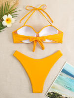Bikini con Push-Up para mujer, traje de baño liso con tirantes, bañador Sexy con Tanga, ropa de playa para verano, 2024 - details 26