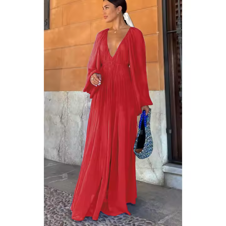 Europa, América, primavera y otoño, nuevo vestido de gasa de fiesta INS, vestido de manga larga para mujeres, holgado para vacaciones. - 1