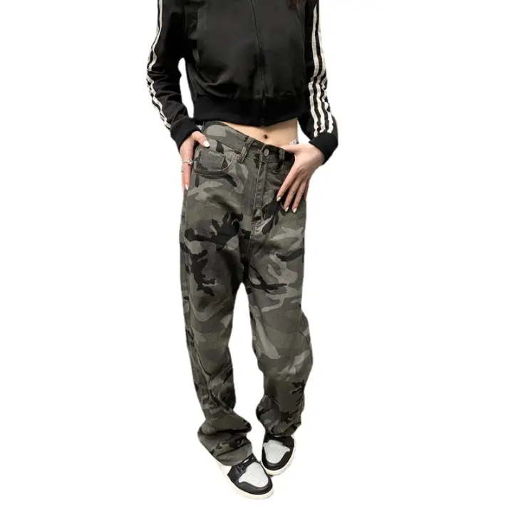 Pantalones informales de camuflaje para mujer, Pantalón recto Harajuku de Hip Hop, holgados, Unisex, Cargo, combina con todo, básicos, Chic - 1