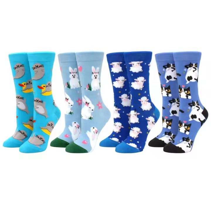 Calcetines de Algodón para Mujer SJZDWYLZ Diseño de Dibujos Animados de Gato Perro Mariposa Flamenco Pares de 4 para Ser Felices y Casuales - 1
