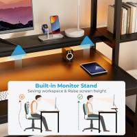 computadora cajones y estantes Impresora en,doméstico Reversible 175 cm Luces led,estantes Aprenr a Trabajar en Juegos,Negro - details 5