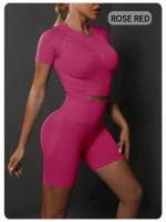 Conjunto de Shorts de Yoga de Algodón Melaleuca Sin Costuras Color Sólido Manga Corta - details 16