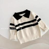 2025 nuevo estilo coreano primavera otoño suéter para niños niñas dos piezas botón rayas solapa Top de punto Casual ajuste elegante - details 13