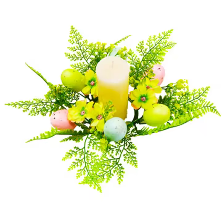 Anillos de velas de Pascua creativos, coronas de flores de seda, portavelas de Pascua DIY, coronas de hojas de plantas falsas simuladas - 1