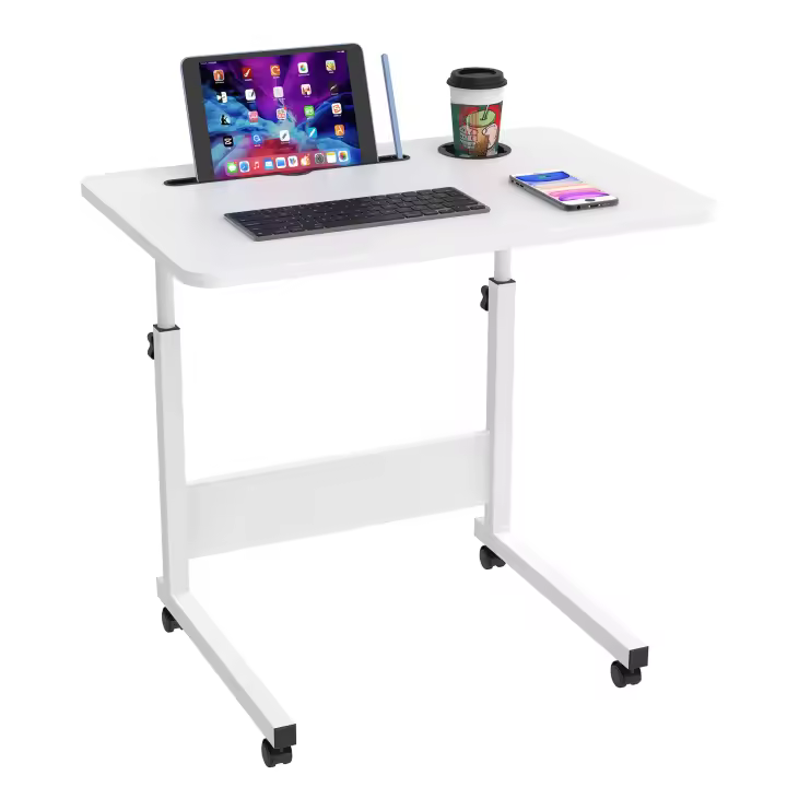 Rcynview Elegante Mesa de Escritorio  Ajustable, Compacta con Ruedas, Madera y Metal Mesa Lateral - 1