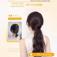 Elegante estilo coreano, coleta larga ondulada y rizada, extensiones de cabello, cola de caballo, peluca sintética con cabeza de bola esponjosa para fiesta - details 8