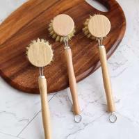 Lavavajillas de madera con cerdas naturales de fibra de Tampico y cepillo de limpieza de madera de bambú, incluye 2 cepillos de repuesto - details 1
