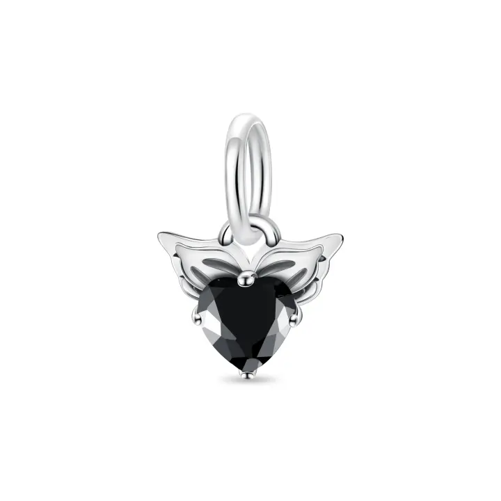 Colgante con cuentas de plata de ley 925, cuentas de mariposa y corazón negro, pulsera Original para fabricación de joyas, regalo del Día de San Valentín - 1