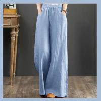Pantalones de Pierna Ancha de Algodón Lineno Cintura Suelta, Elástica, Estilo Callejero para Mujeres 2023 - details 6